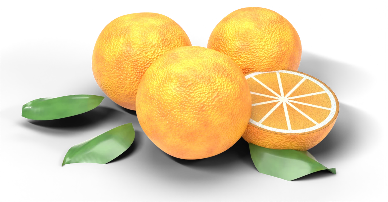 Photorealistic render of oranges